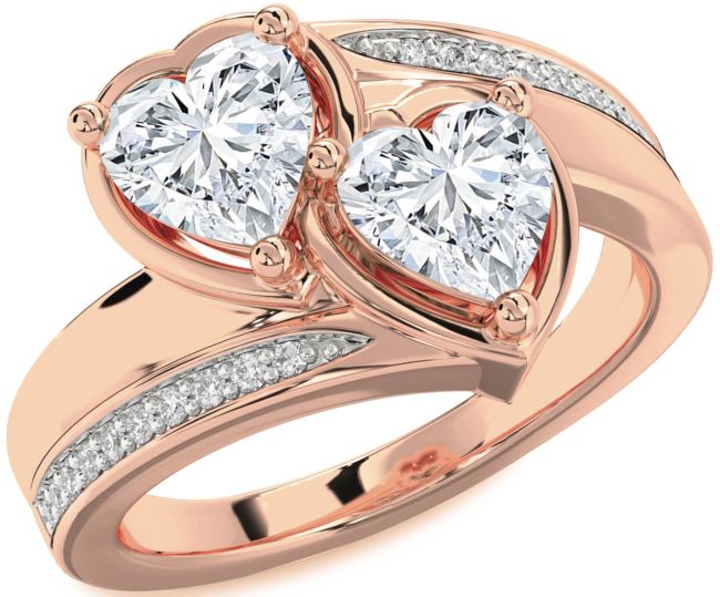 Diamond Rose Gold Two Heart Ring
