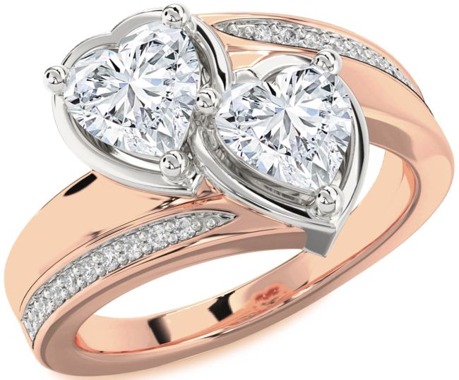 Diamond White Rose Gold Two Heart Ring