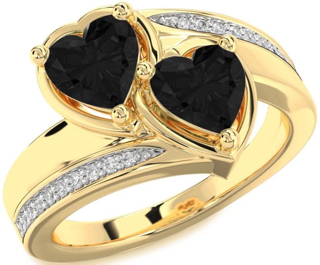 Black Diamond Gold Two Heart Ring