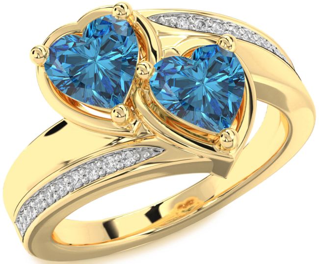 Blue Diamond Gold Two Heart Ring