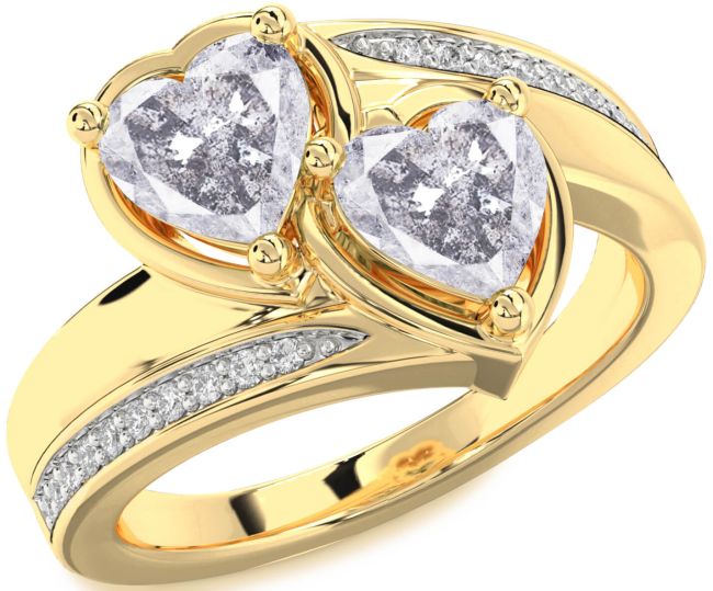 Salt & Pepper Diamond Gold Two Heart Ring