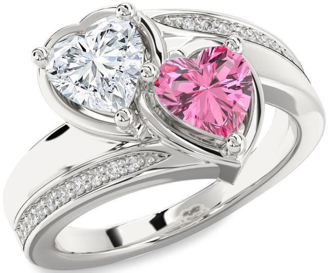 Diamond Silver Two Heart Promise Ring