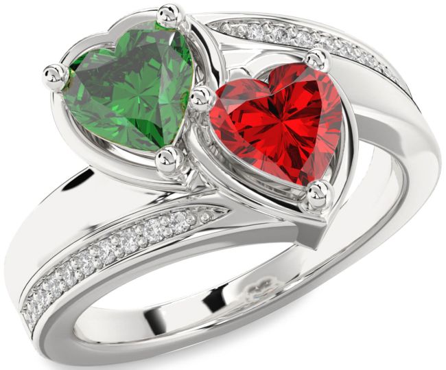 Diamond Silver Two Heart Promise Ring