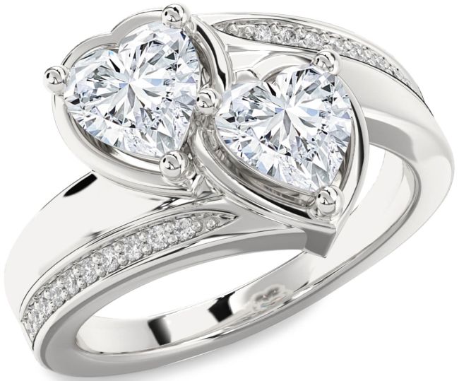 Yellow Diamond Silver Two Heart Ring
