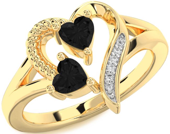 Black Diamond Gold Two Heart Ring