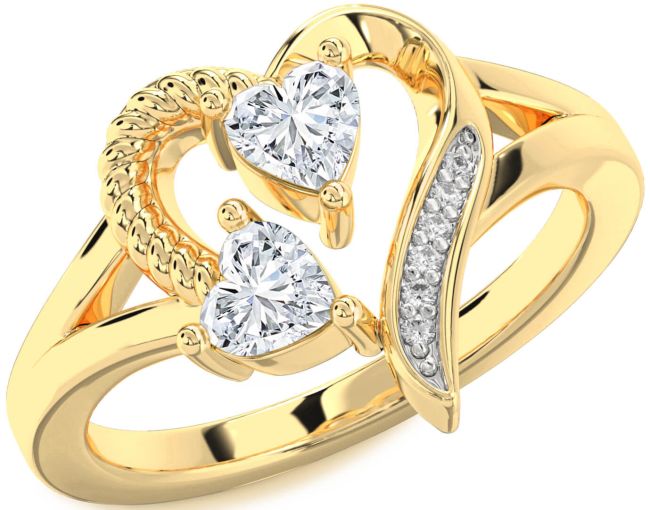 Diamond Gold Two Heart Ring