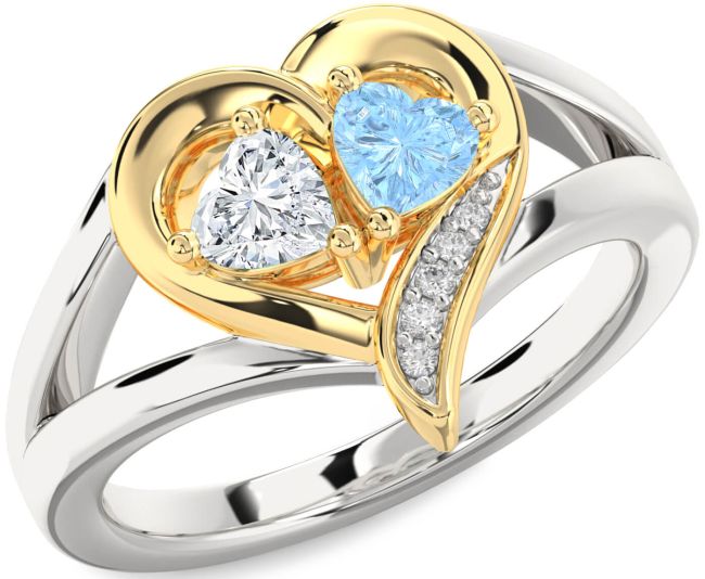 Diamond Gold Silver Two Heart Promise Ring
