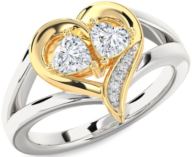 Diamond Silver & 10K gold Two Heart Ring