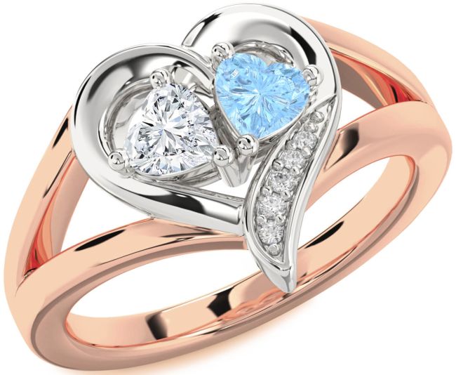 Diamond Rose Gold Silver Two Heart Promise Ring