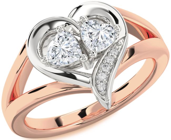 Diamond Platinum & Rose Gold Two Heart Ring