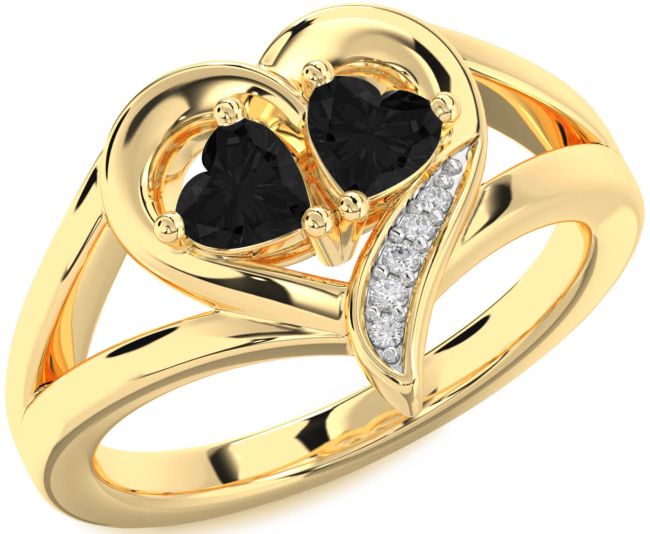 Black Diamond Gold Two Heart Ring