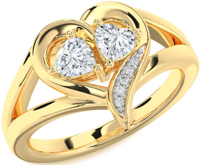 Diamond Gold Silver Two Heart Ring