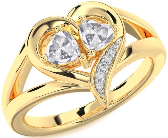 Salt & Pepper Diamond Gold Two Heart Ring