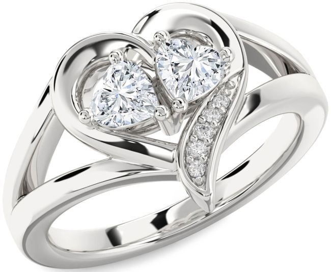 Diamond Silver Two Heart Ring