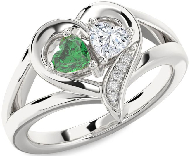 Diamond Silver Two Heart Promise Ring