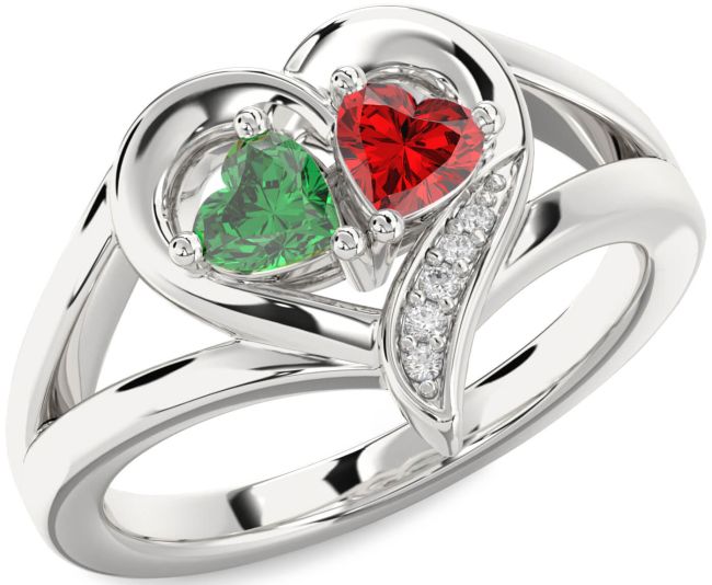 Diamond Silver Two Heart Promise Ring