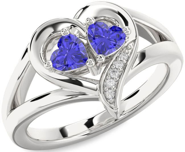 Diamond Tanzanite Silver Two Heart Ring