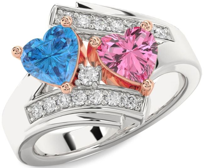 Diamond Silver & 10K Rose Gold Two Heart Promise Ring