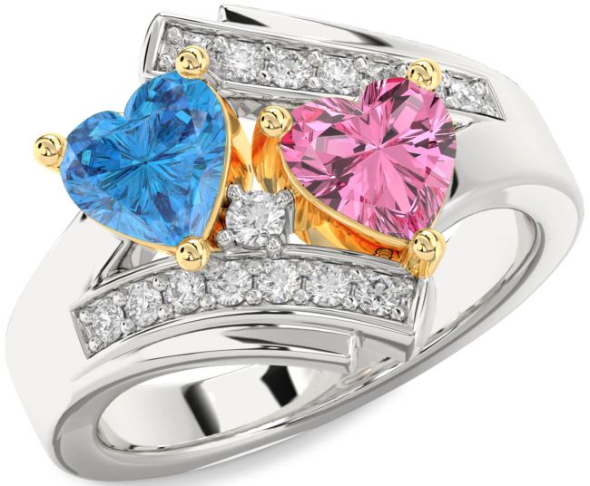 Diamond Platinum & Yellow Gold Two Heart Promise Ring