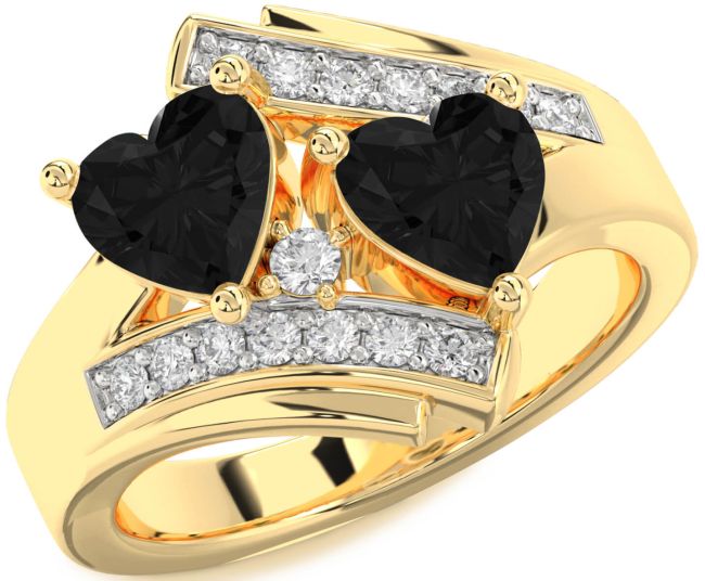 Black Diamond Gold Two Heart Ring
