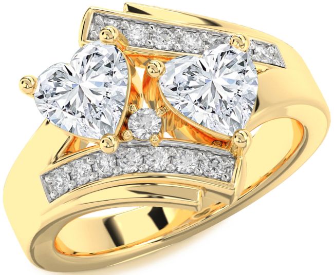 Diamond Gold Two Heart Ring
