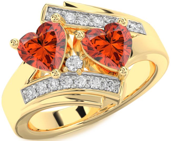Diamond Fire Opal Gold Two Heart Ring