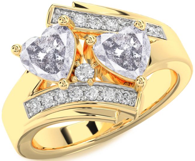Salt & Pepper Diamond Gold Silver Two Heart Ring