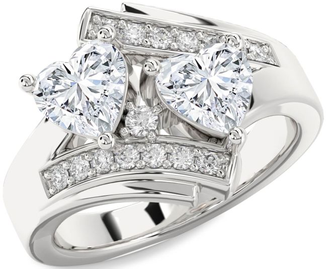 Diamond White Gold Two Heart Ring