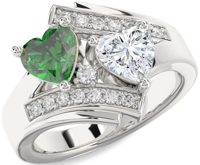 Diamond Silver Two Heart Promise Ring