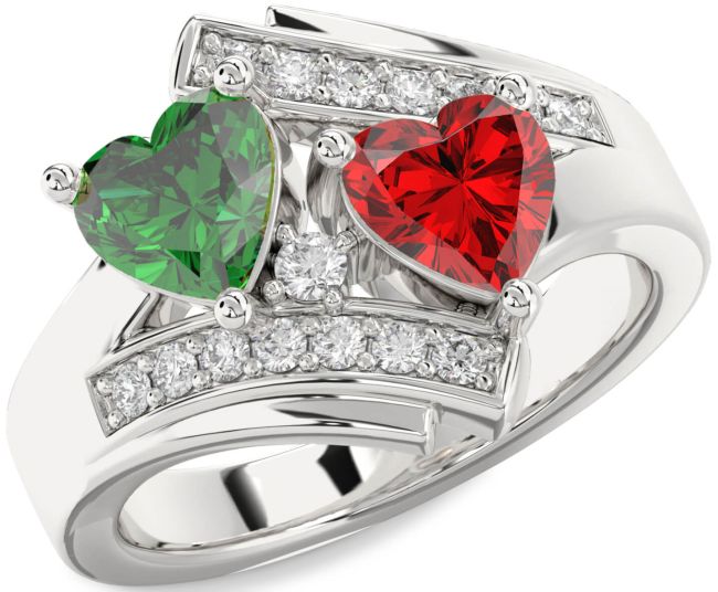 Diamond Silver Two Heart Promise Ring