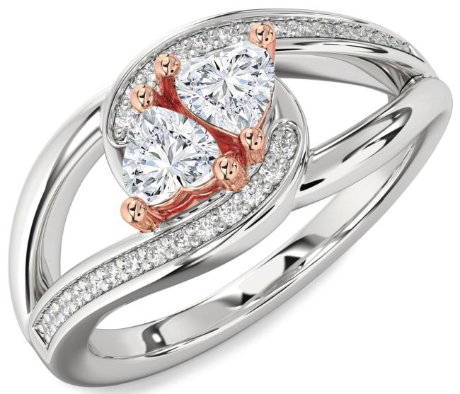 Diamond Platinum & Rose Gold Two Heart Ring