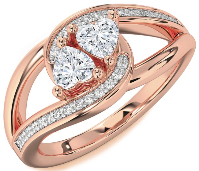 Diamond Rose Gold Two Heart Ring