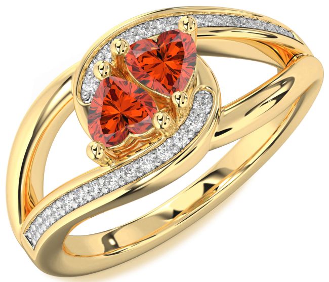 Diamond Fire Opal Gold Two Heart Ring