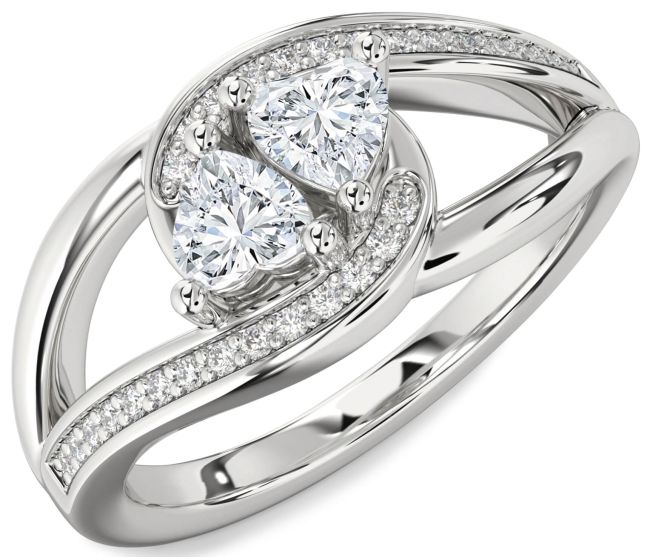 Diamond Platinum Two Heart Ring