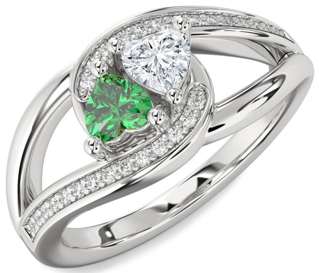 Diamond Silver Two Heart Promise Ring