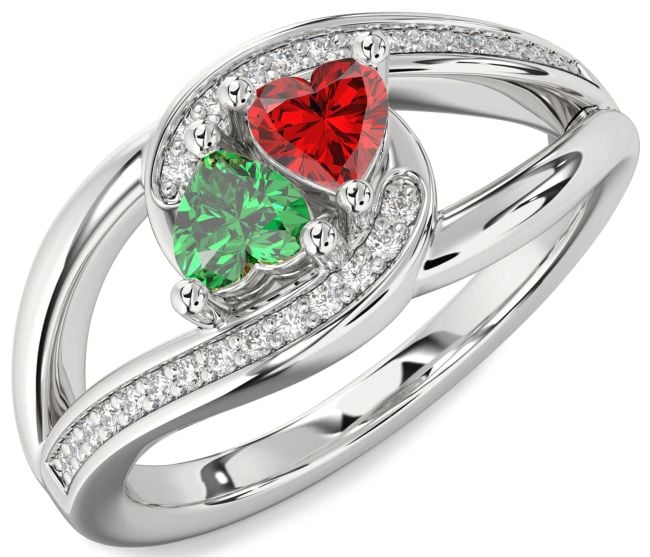 Diamond Silver Two Heart Promise Ring