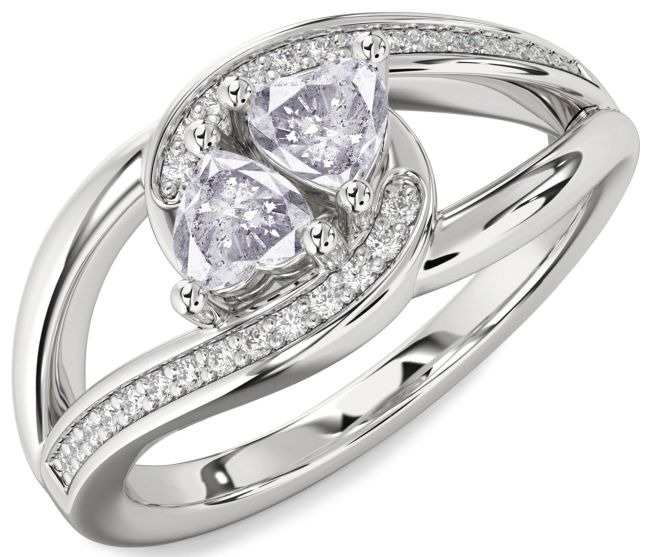 Salt & Pepper Diamond Silver Two Heart Ring