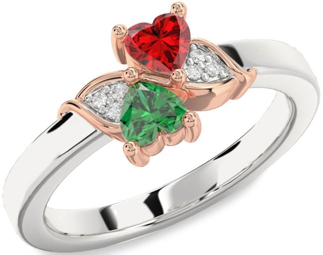 Diamond Rose Gold Silver Two Heart Promise Ring