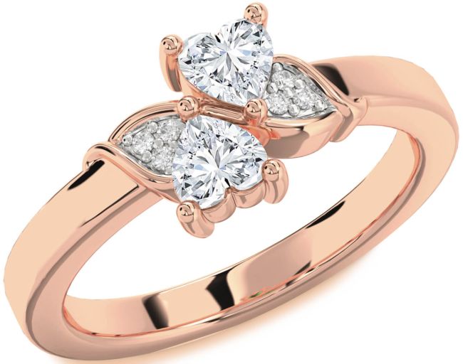 Diamond Rose Gold Silver Two Heart Ring