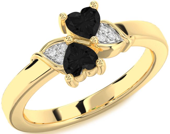 Black Diamond Gold Silver Two Heart Ring