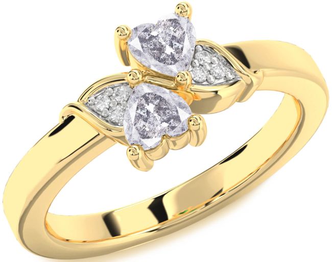 Salt & Pepper Diamond Gold Two Heart Ring