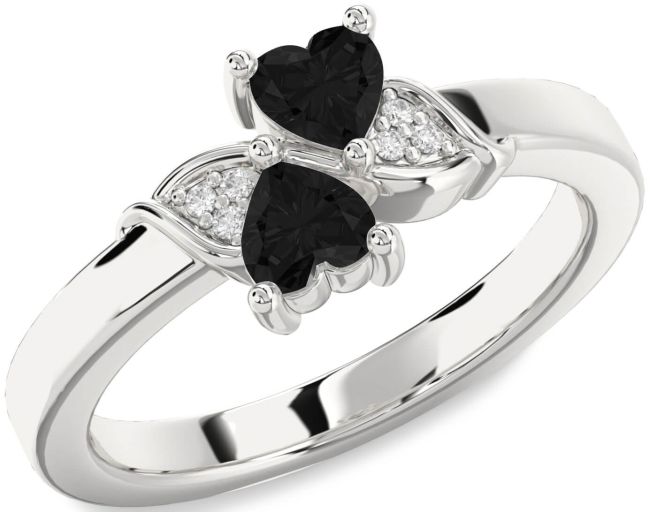 Black Diamond Silver Two Heart Ring