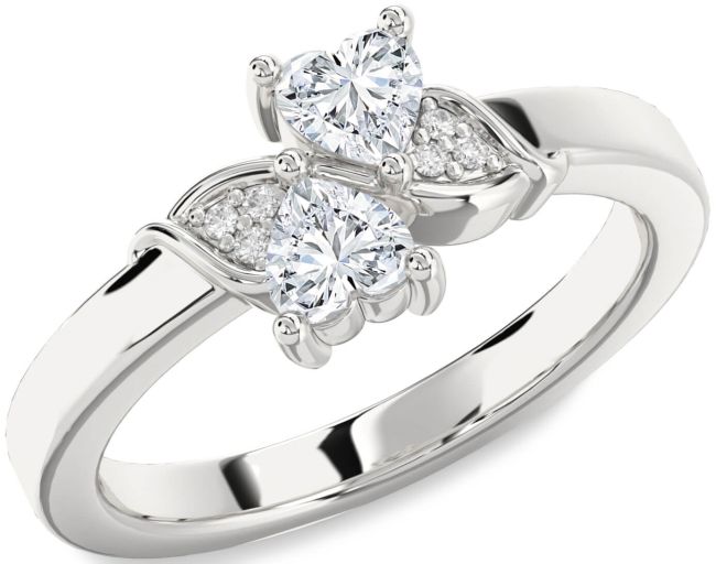 Diamond Silver Two Heart Ring
