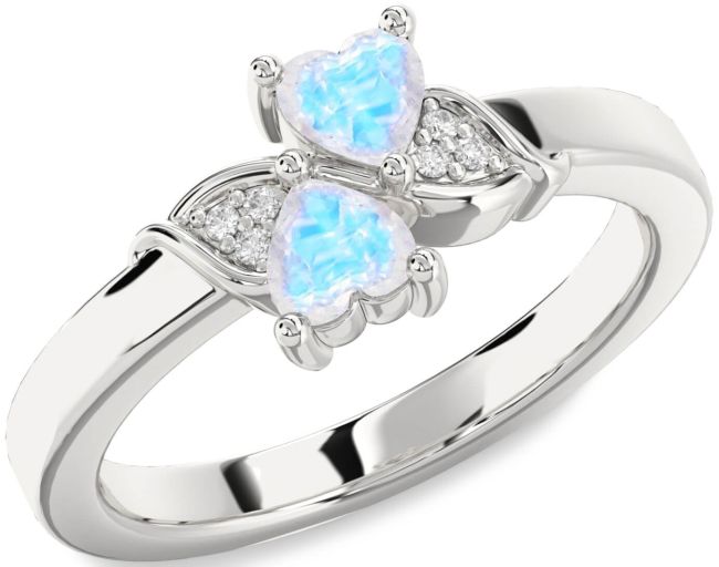 Diamond Moonstone Silver Two Heart Ring