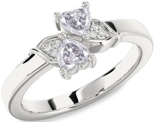 Salt & Pepper Diamond Silver Two Heart Ring