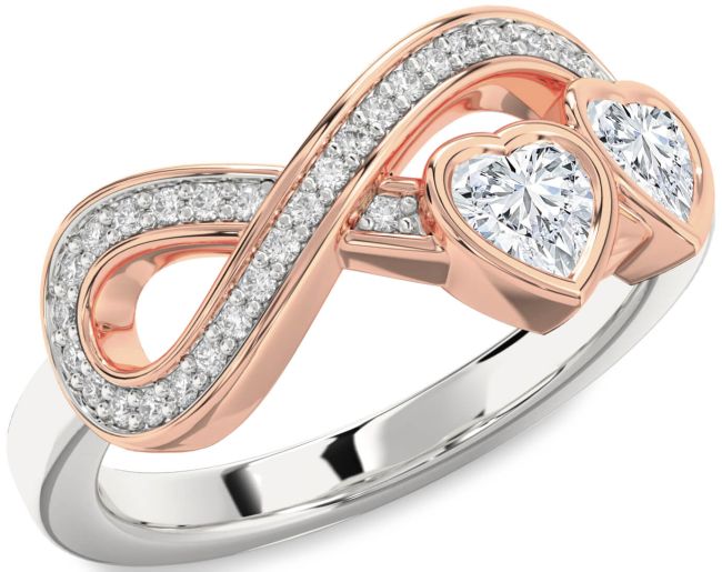 Diamond White Rose Gold Infinity Two Heart Ring
