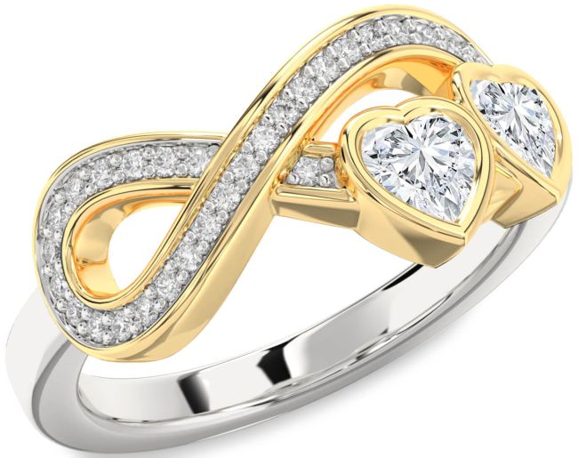 Diamond Gold Silver Infinity Two Heart Ring
