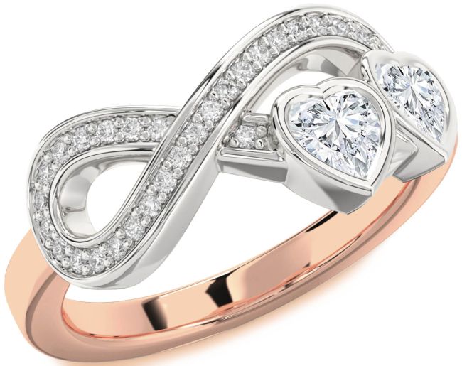 Diamond Platinum & Rose Gold Infinity Two Heart Ring