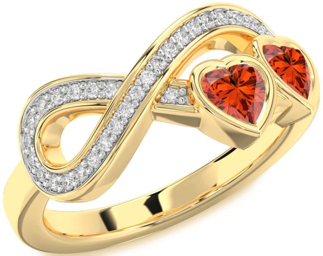 Diamond Fire Opal Gold Infinity Two Heart Ring