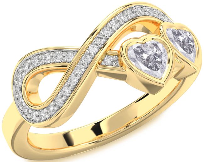 Salt & Pepper Diamond Gold Infinity Two Heart Ring